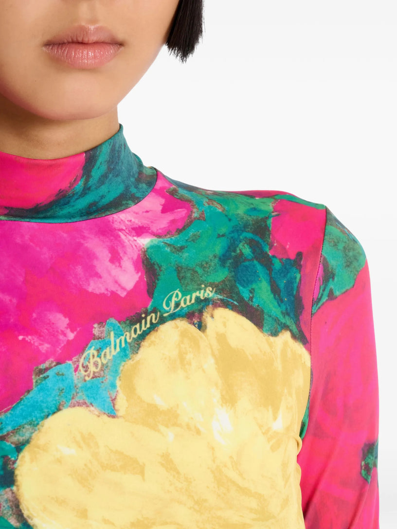 Printed high-neck top