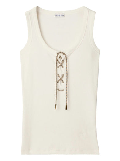 Cotton blend tank top with check trim