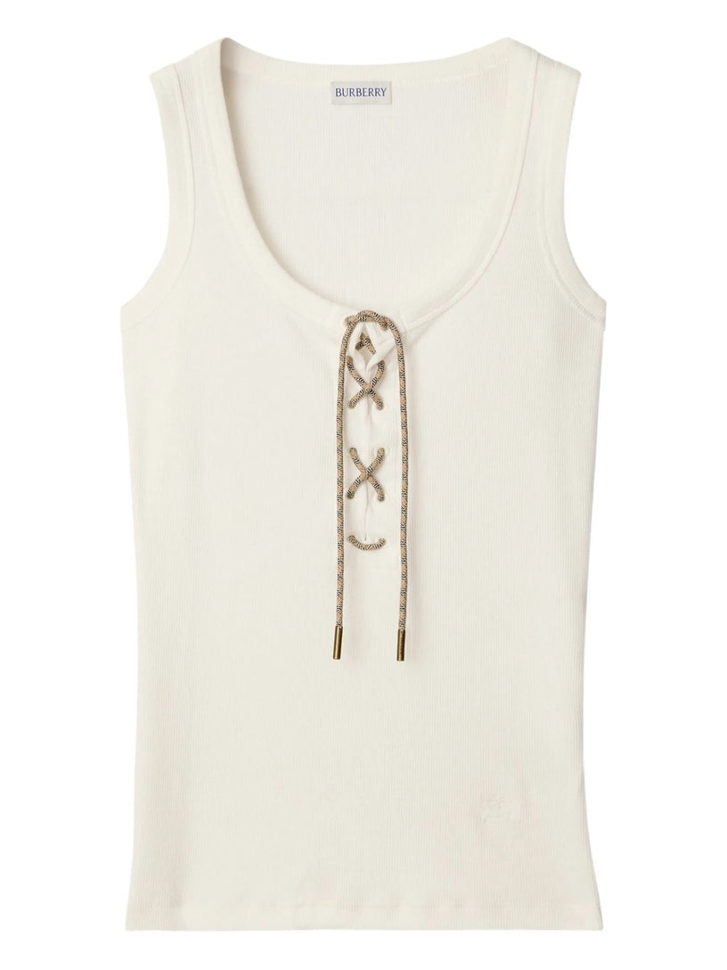 Cotton blend tank top with check trim