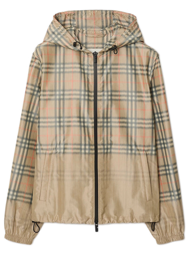 Hooded jacket with faded check