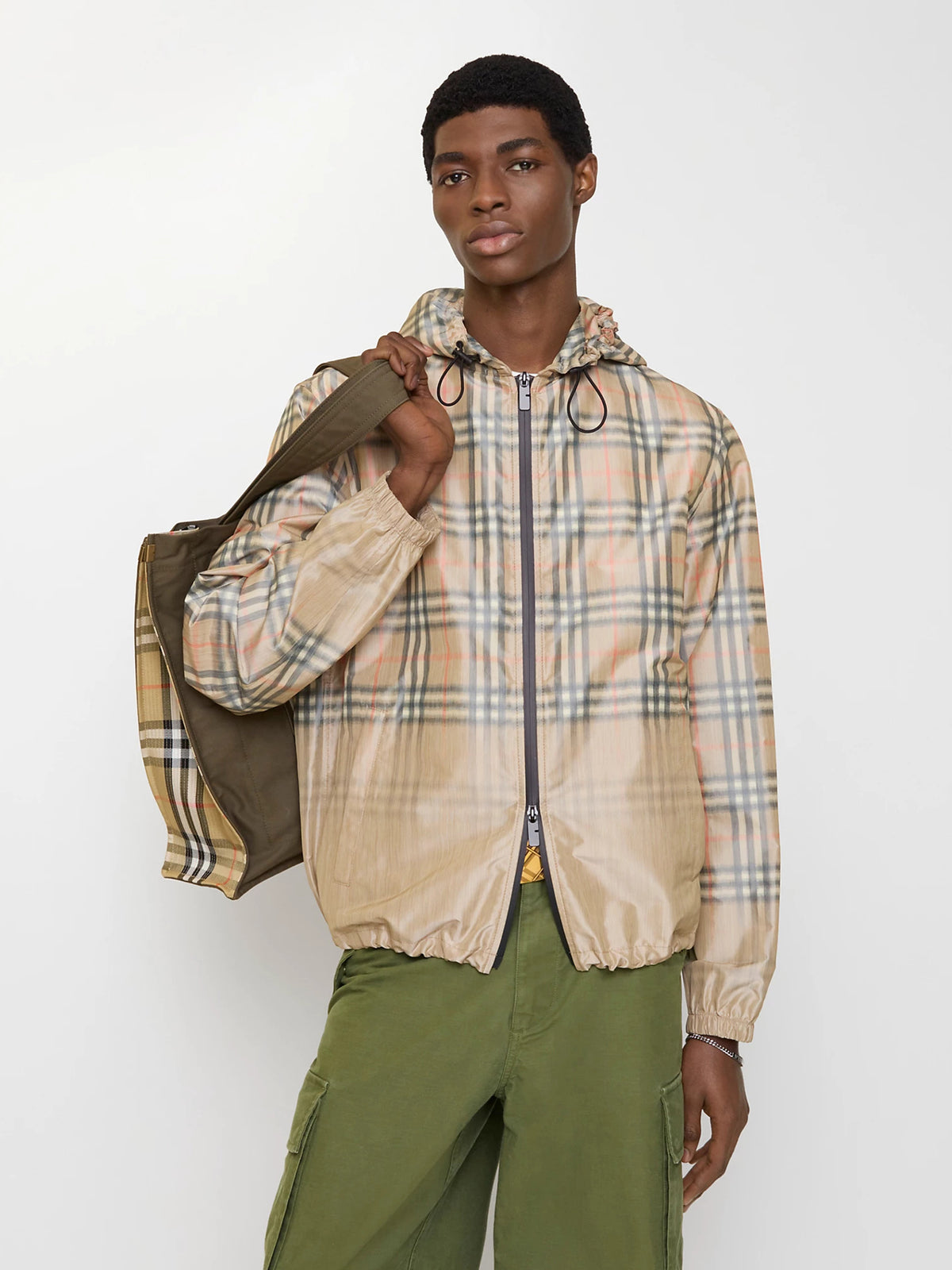 Hooded jacket with faded check