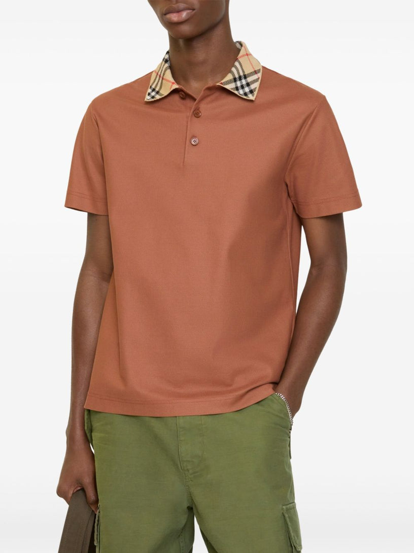 Check Collar Cotton Polo Shirt
