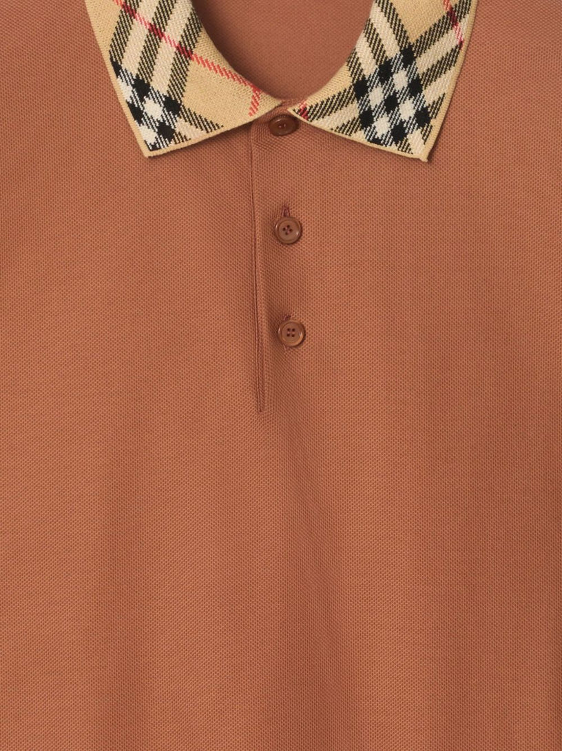 Check Collar Cotton Polo Shirt