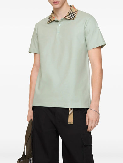 Check Collar Cotton Polo Shirt