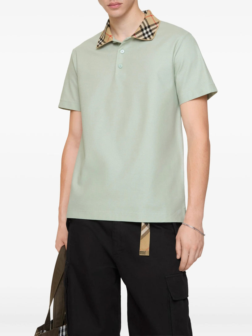 Check Collar Cotton Polo Shirt