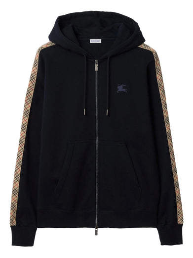 Check Trim Cotton Zip Hoodie