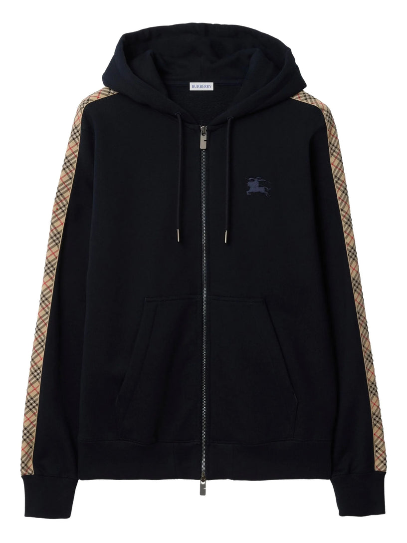 Check Trim Cotton Zip Hoodie