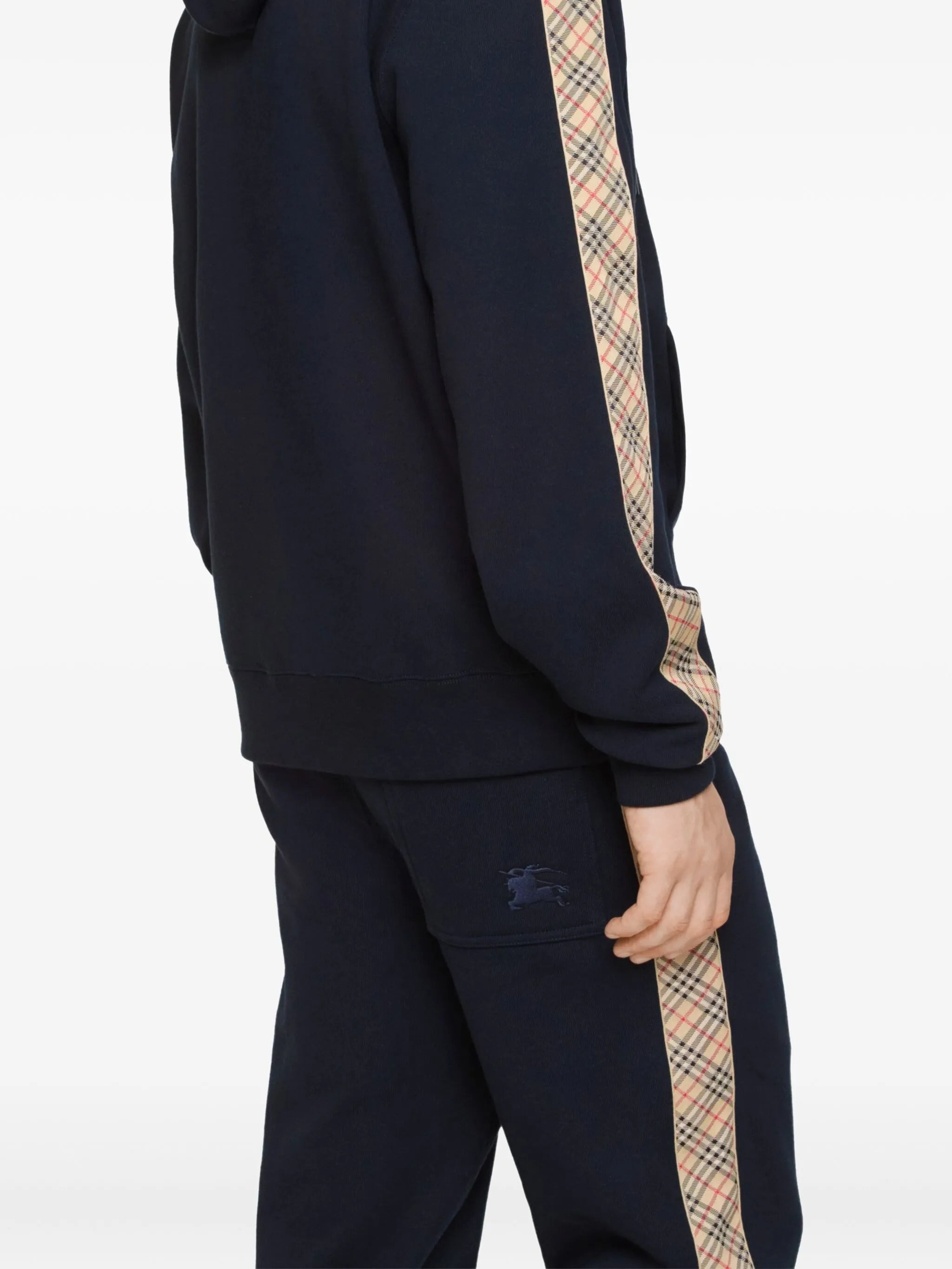 Check Trim Cotton Zip Hoodie Burberry Blu | Grifo210