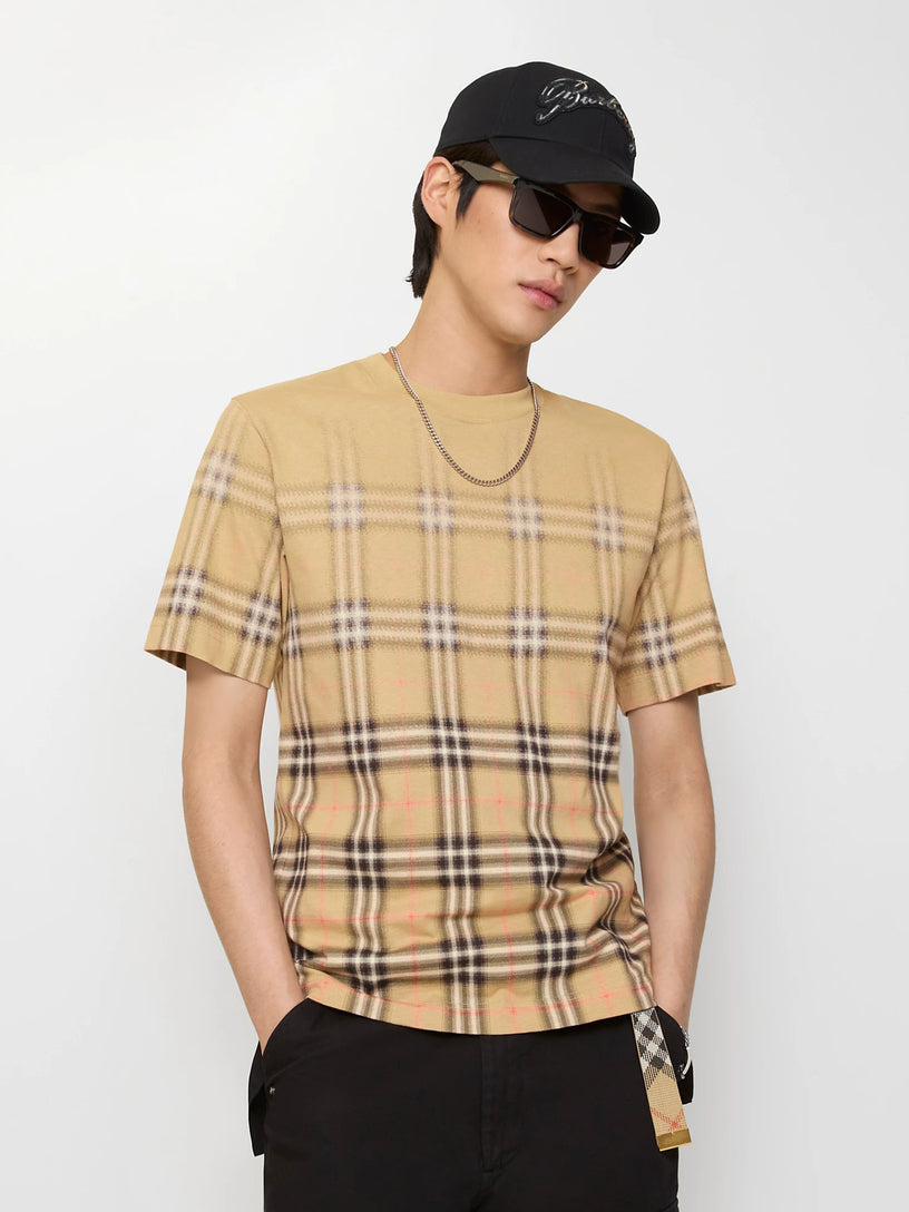 Gradient Check Cotton T-shirt