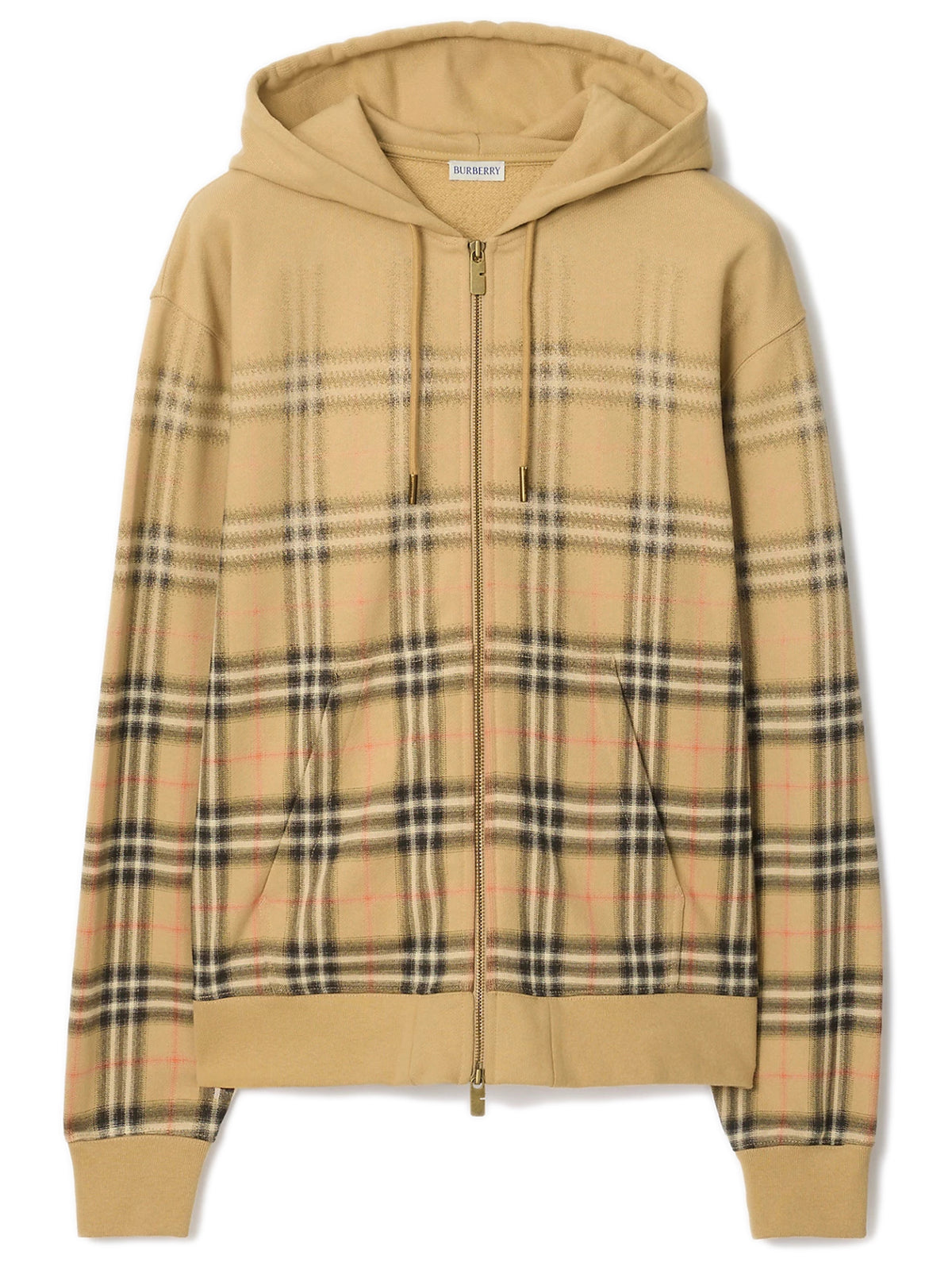 Cotton hoodie with faded check