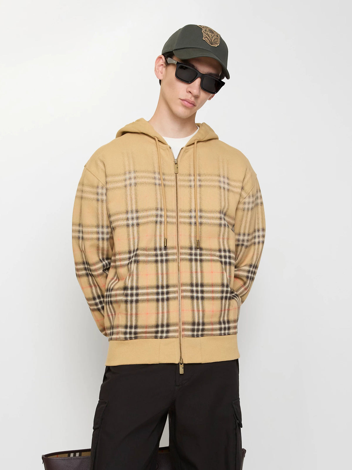 Cotton hoodie with faded check