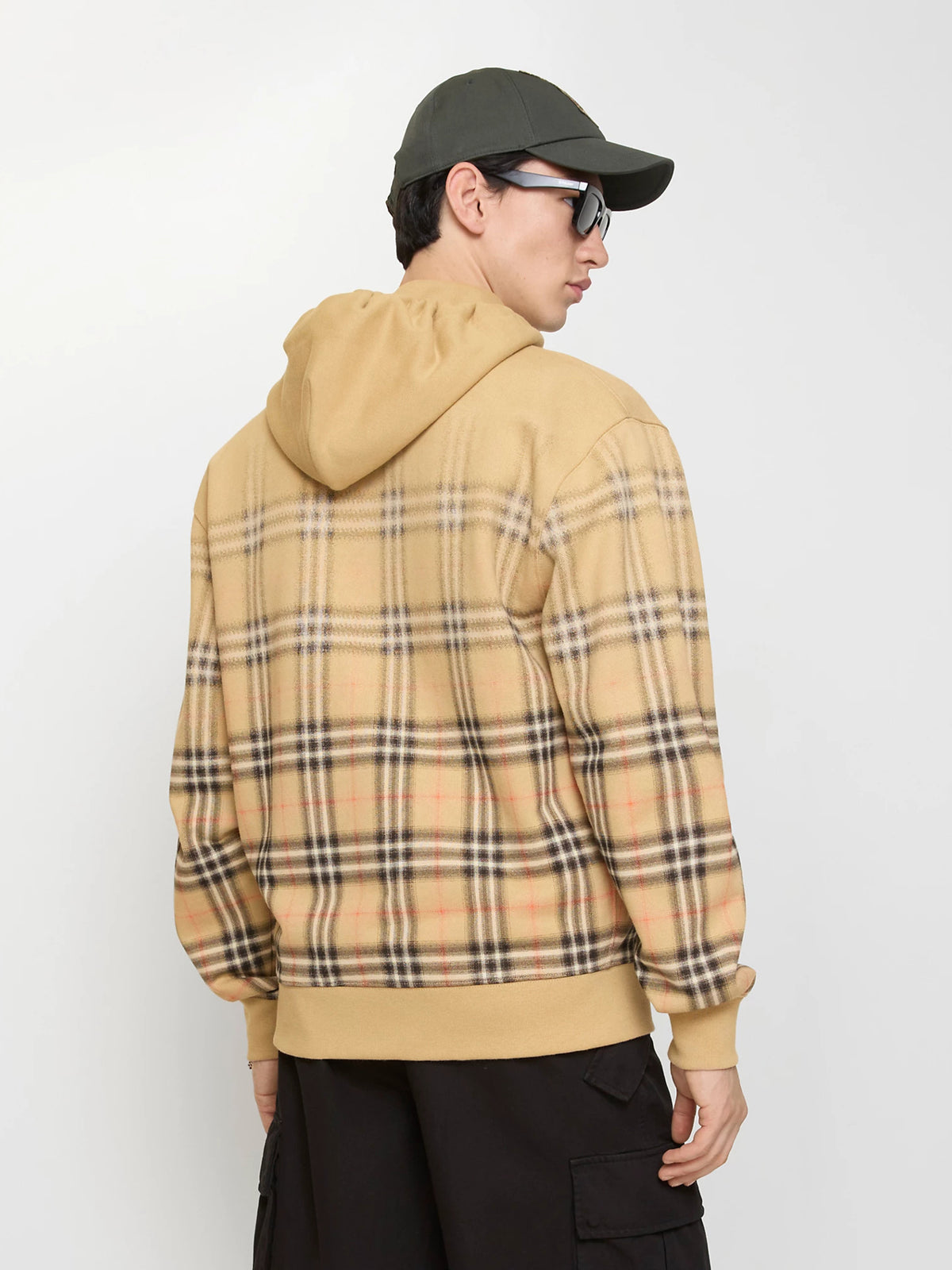 Cotton hoodie with faded check