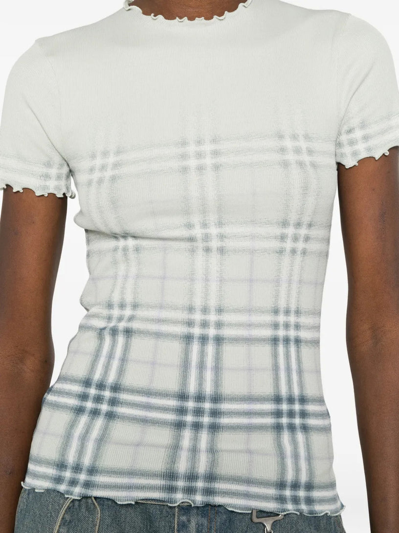 Gradient Check Stretch Cotton Top