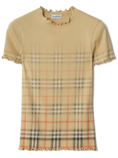 Stretch cotton t-shirt with shaded check