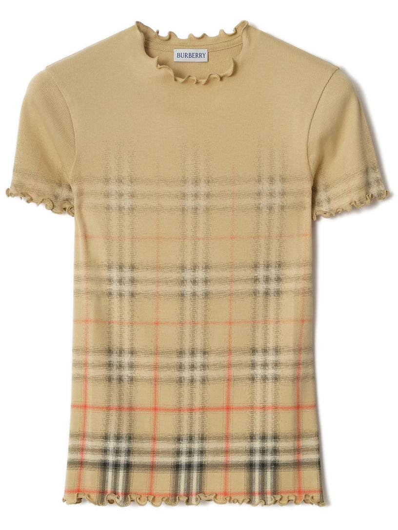 Stretch cotton t-shirt with shaded check