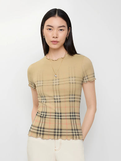 Stretch cotton t-shirt with shaded check