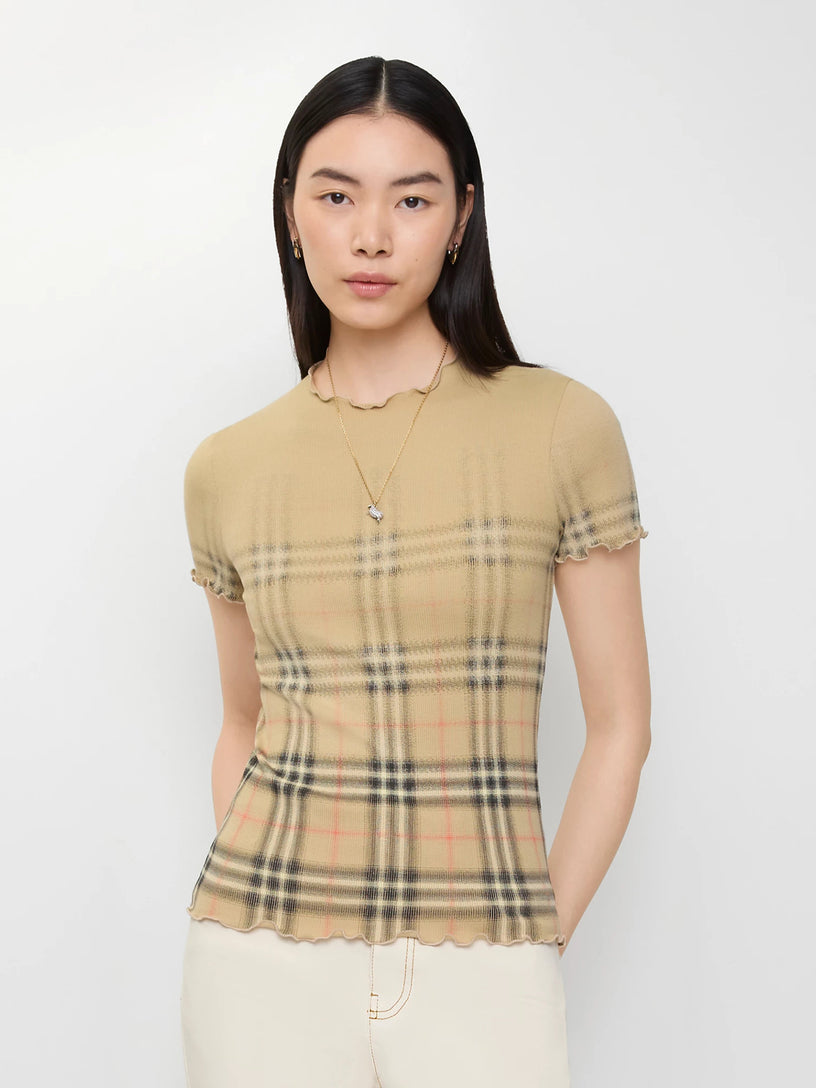 Stretch cotton t-shirt with shaded check