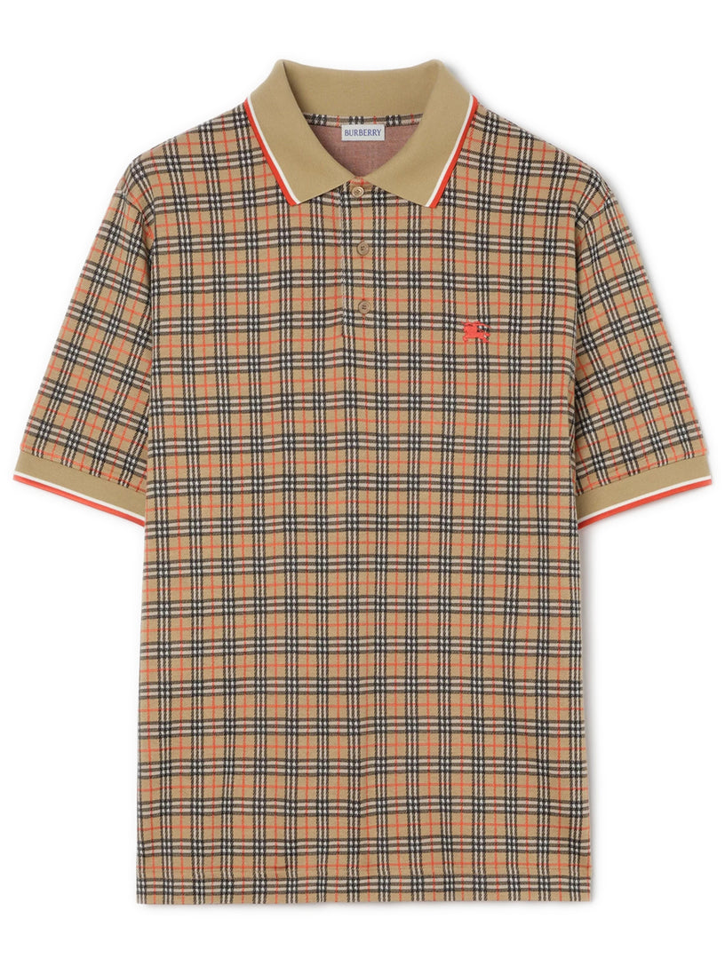 Check cotton blend polo shirt