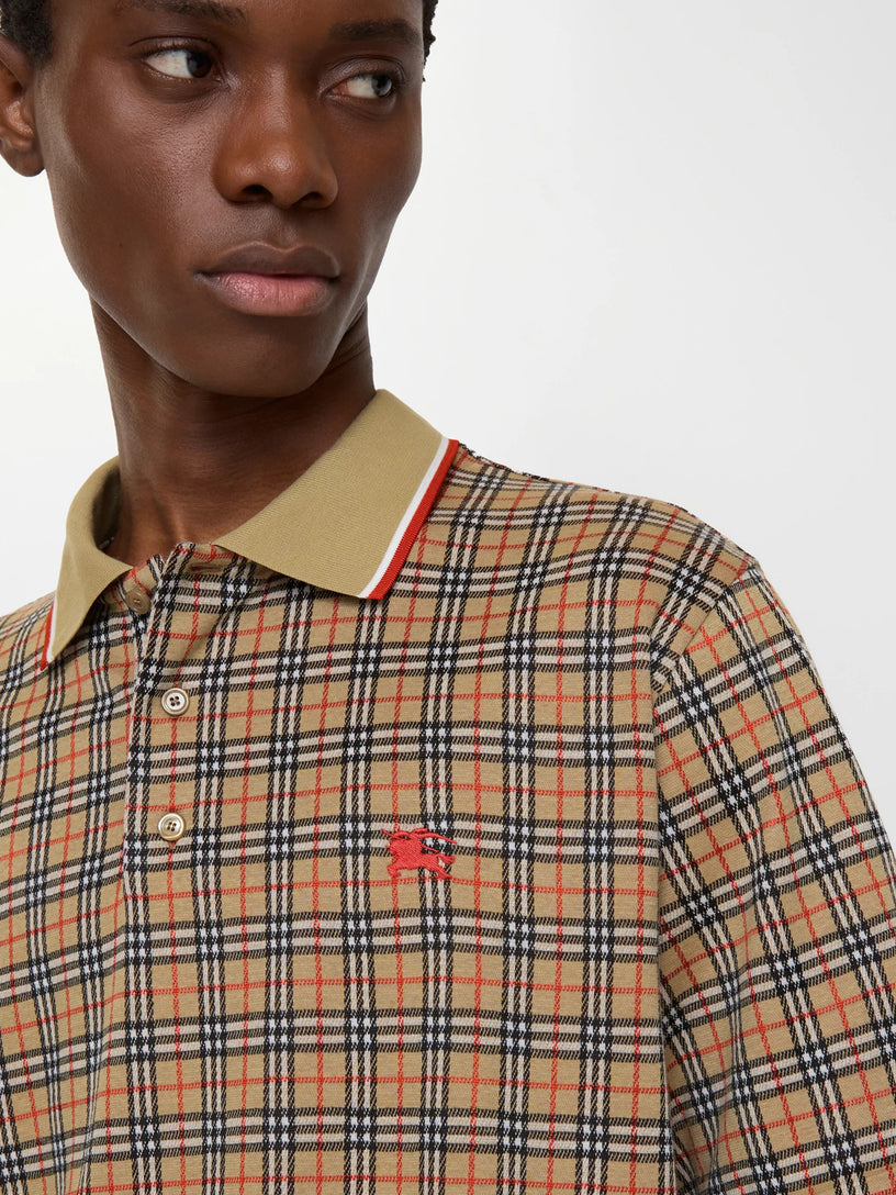 Check cotton blend polo shirt