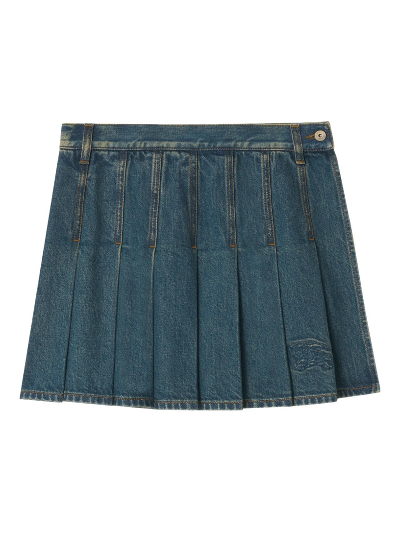Pleated Denim Mini Skirt