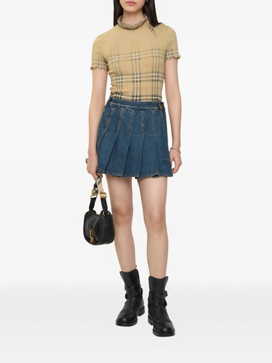 Pleated Denim Mini Skirt