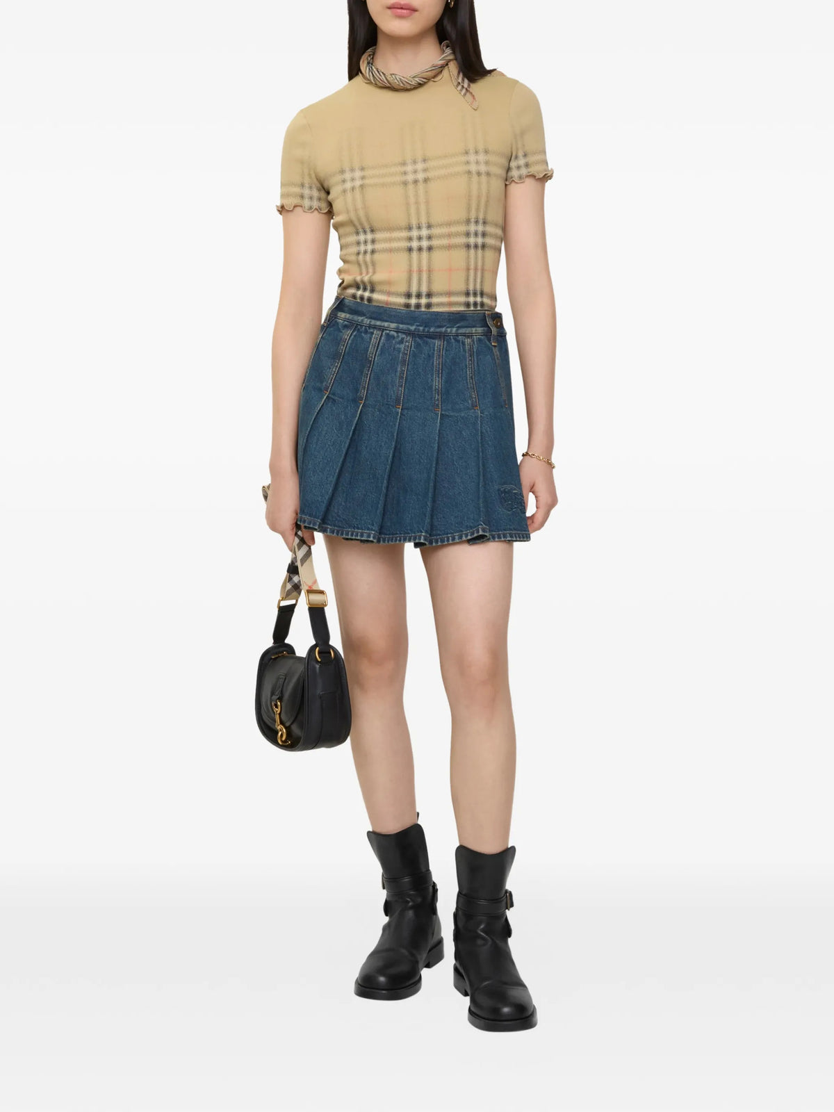 Pleated Denim Mini Skirt