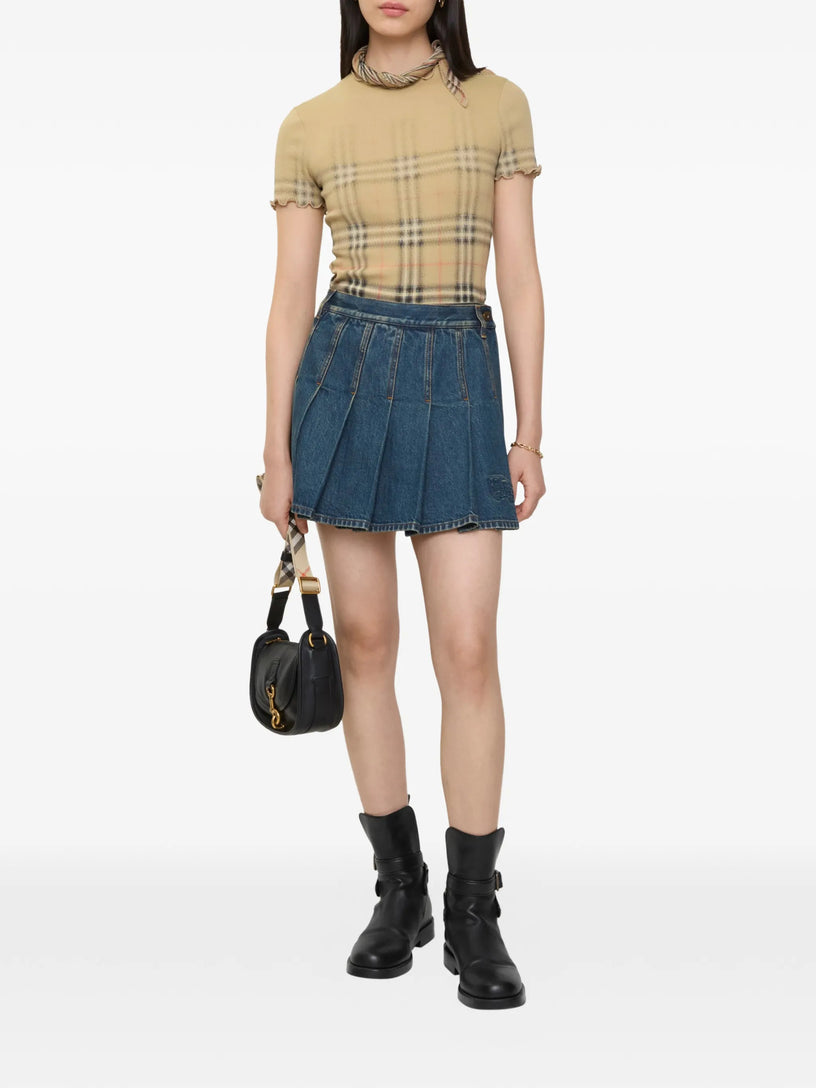 Pleated Denim Mini Skirt