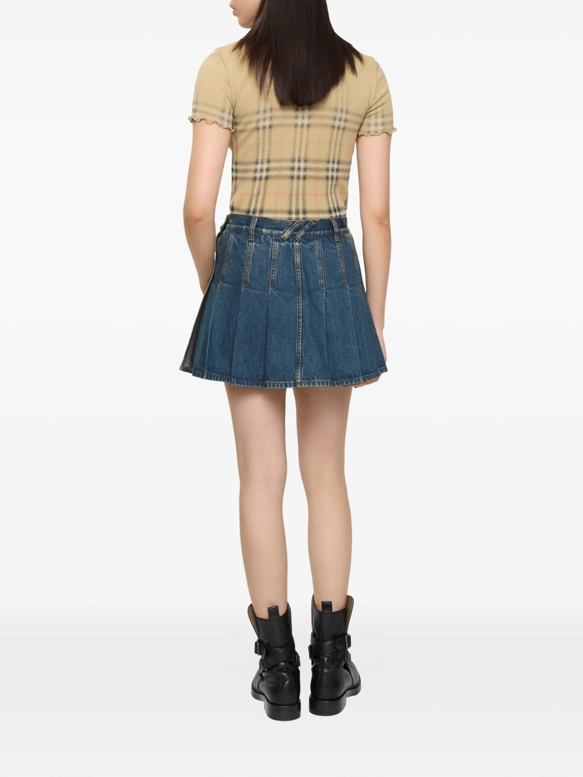 Pleated Denim Mini Skirt