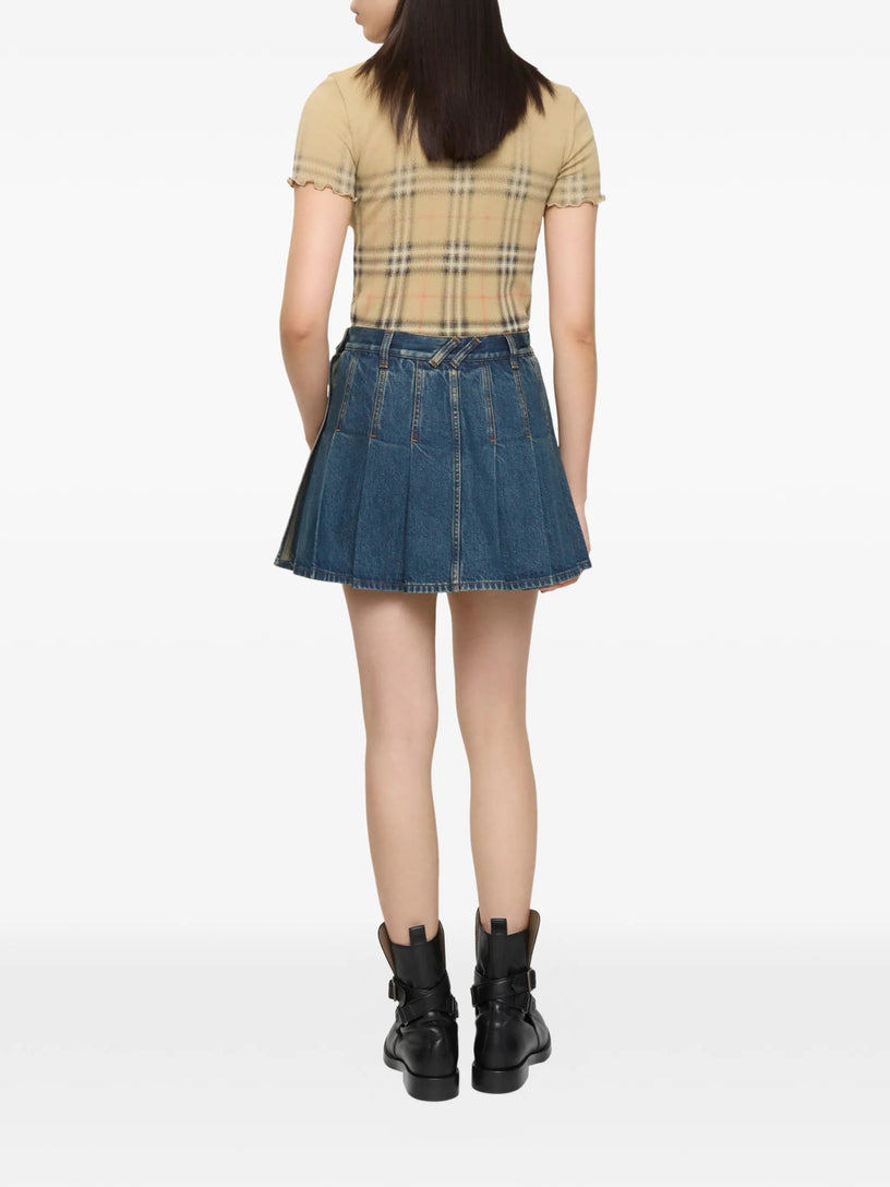 Pleated Denim Mini Skirt