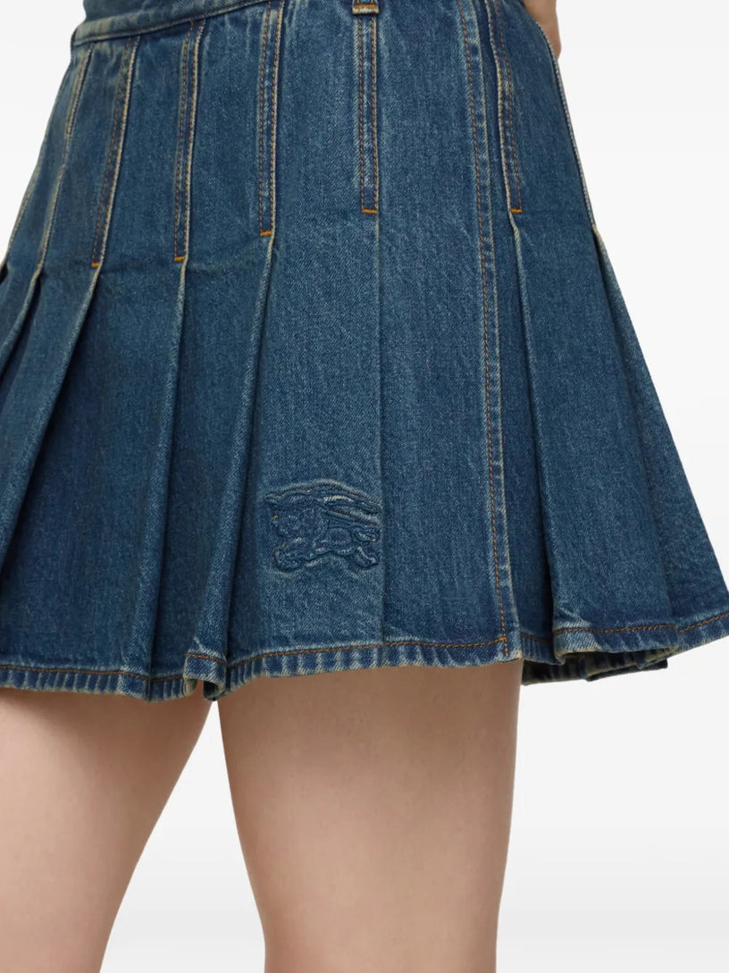 Pleated Denim Mini Skirt