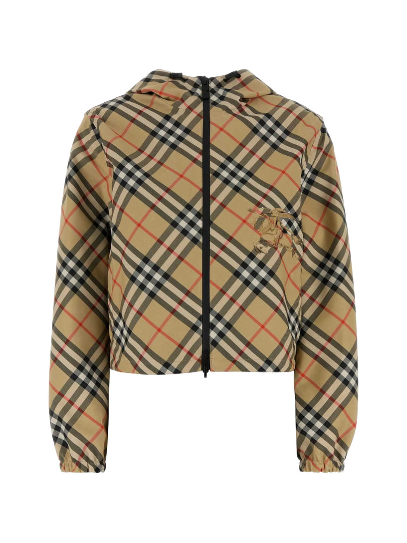 Cropped Reversible Check Hooded Jacket