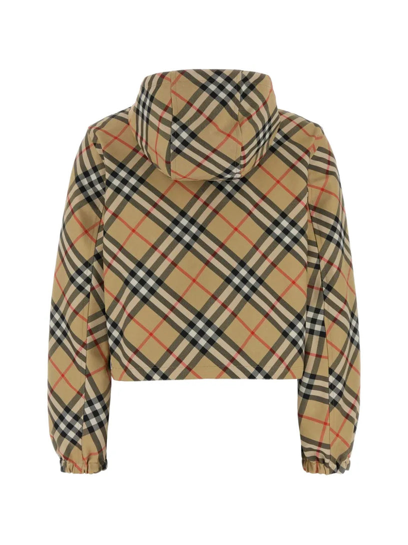 Cropped Reversible Check Hooded Jacket
