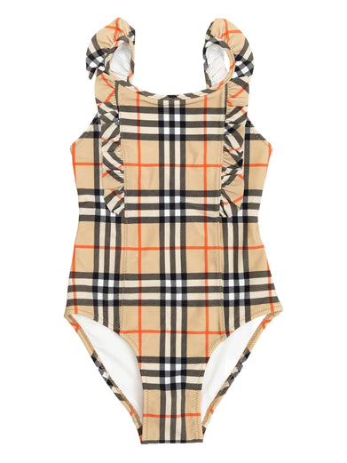 Ruffle Trim Check Swimsuit