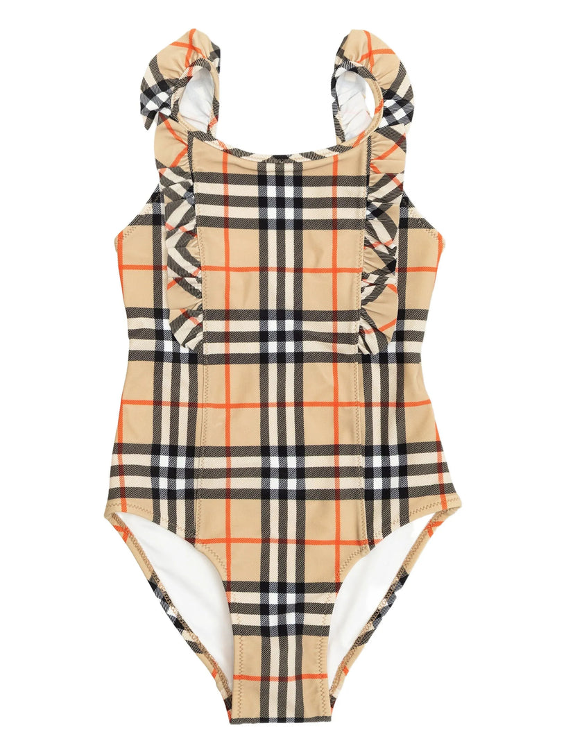 Ruffle Trim Check Swimsuit