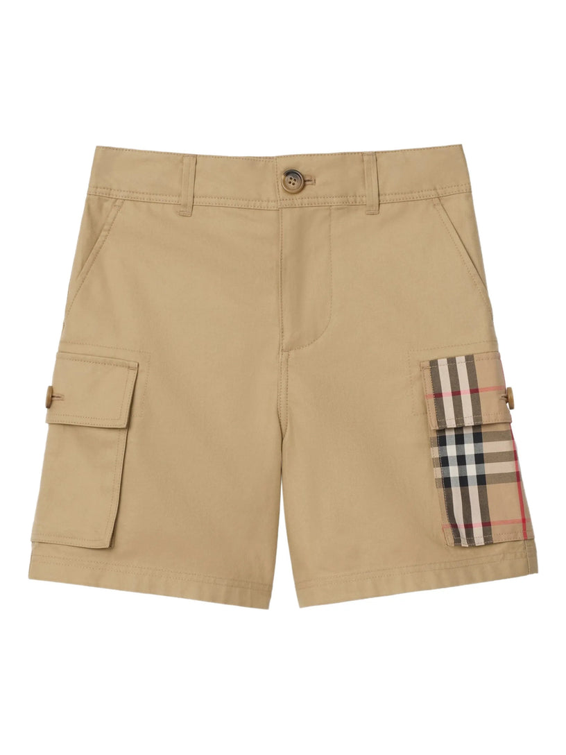 Pantaloncini cargo in cotone con finiture a quadri