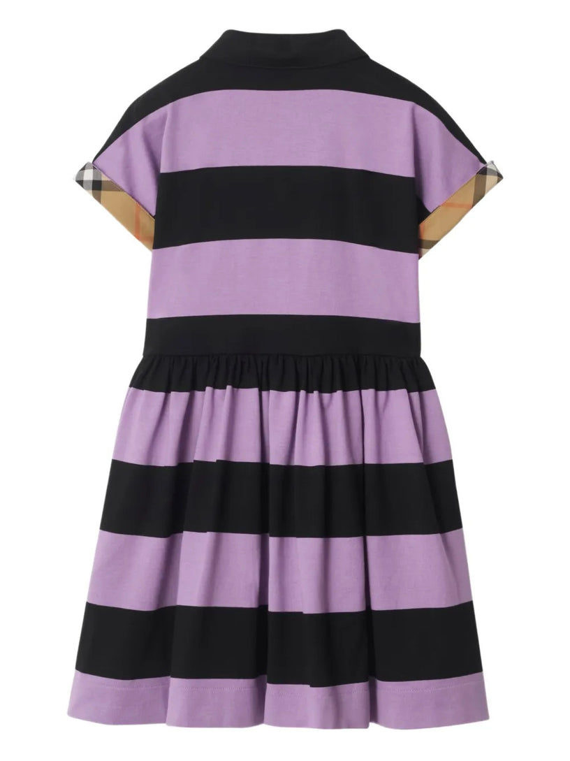 Check Trim Striped Shirt Dress