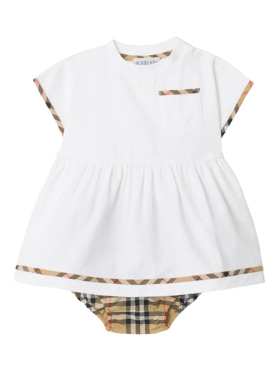 Check Trim Cotton Dress with Bloomers
