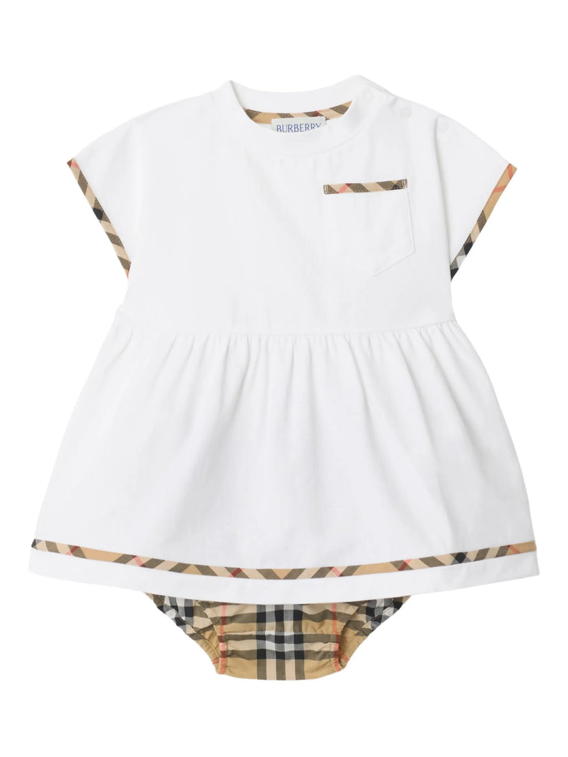 Check Trim Cotton Dress with Bloomers