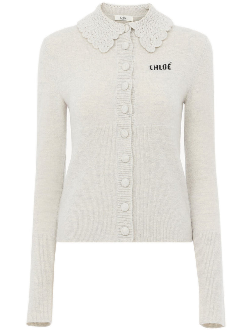 Fitted wool knit cardigan with logo