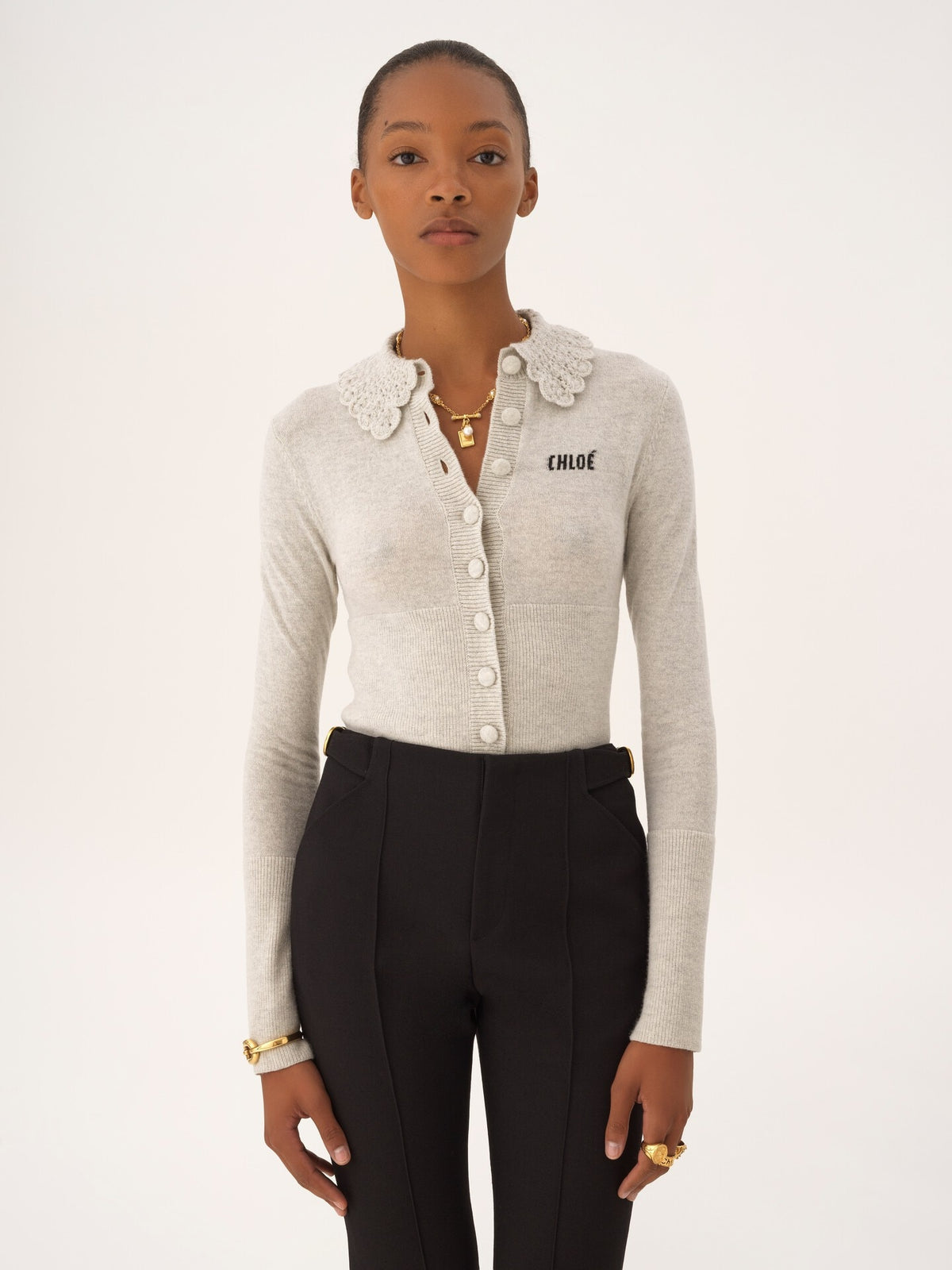 Fitted wool knit cardigan with logo