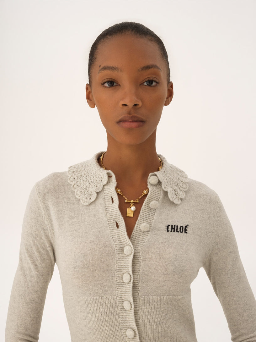 Fitted wool knit cardigan with logo