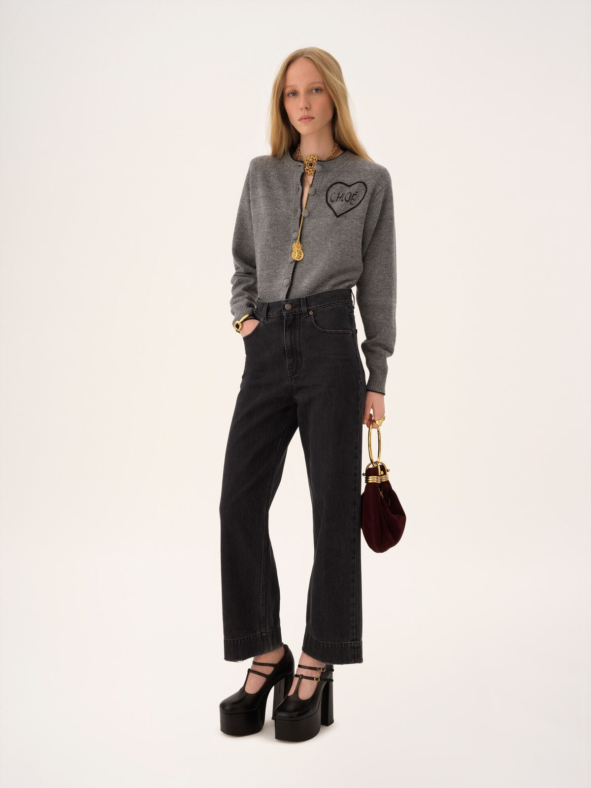 Fitted cardigan with logo in wool and cashmere knit
