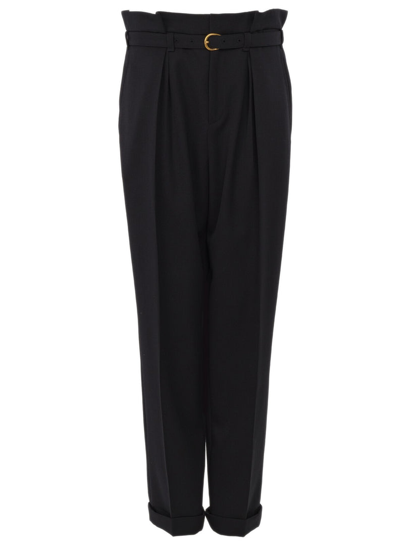 Wide-leg, high-waisted trousers in grain de poudre wool