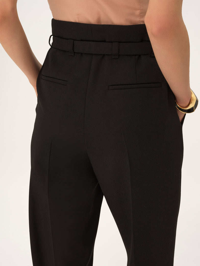 Wide-leg, high-waisted trousers in grain de poudre wool
