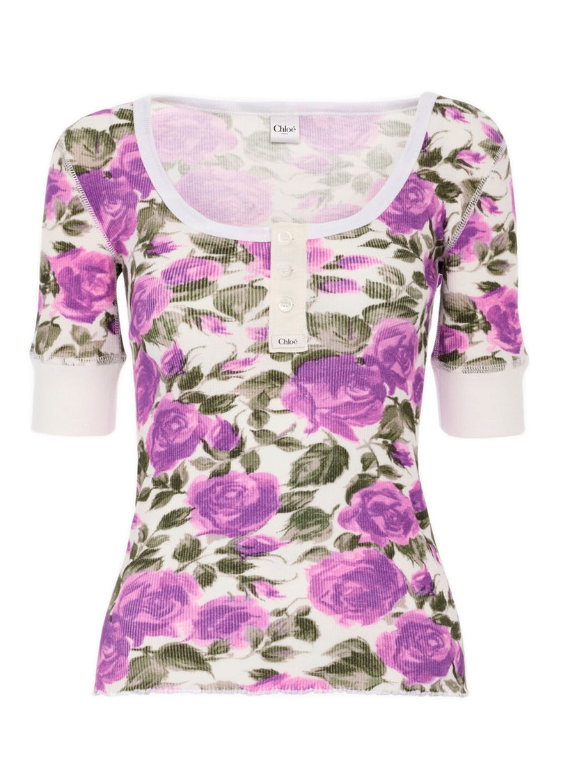 Short-sleeved Henley top in cotton jersey