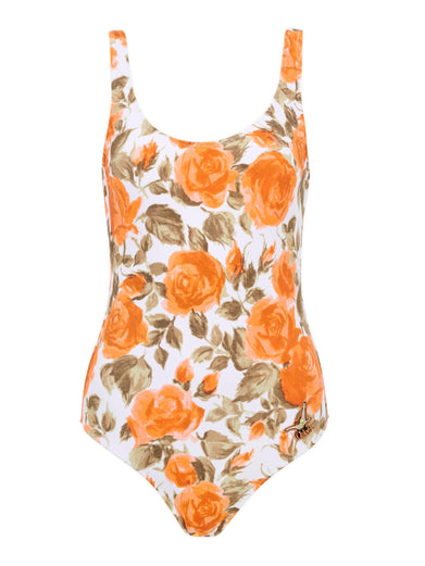 One-piece swimsuit with rose print