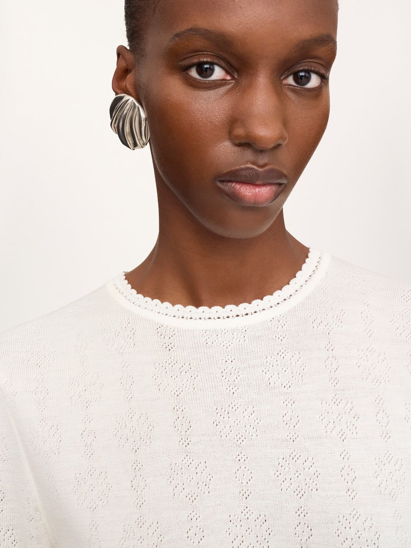 Short wool knit sweater with ruffles