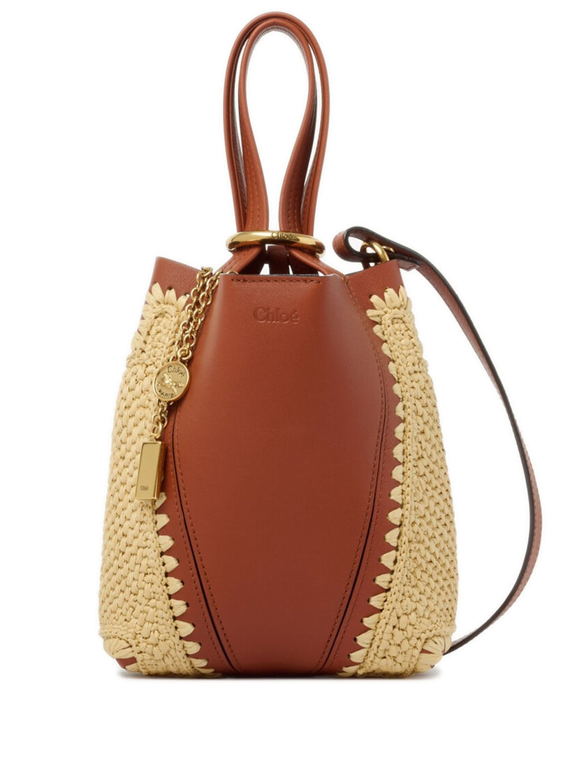 Chloé Spin small tote bag in raffia-effect fibres and leather