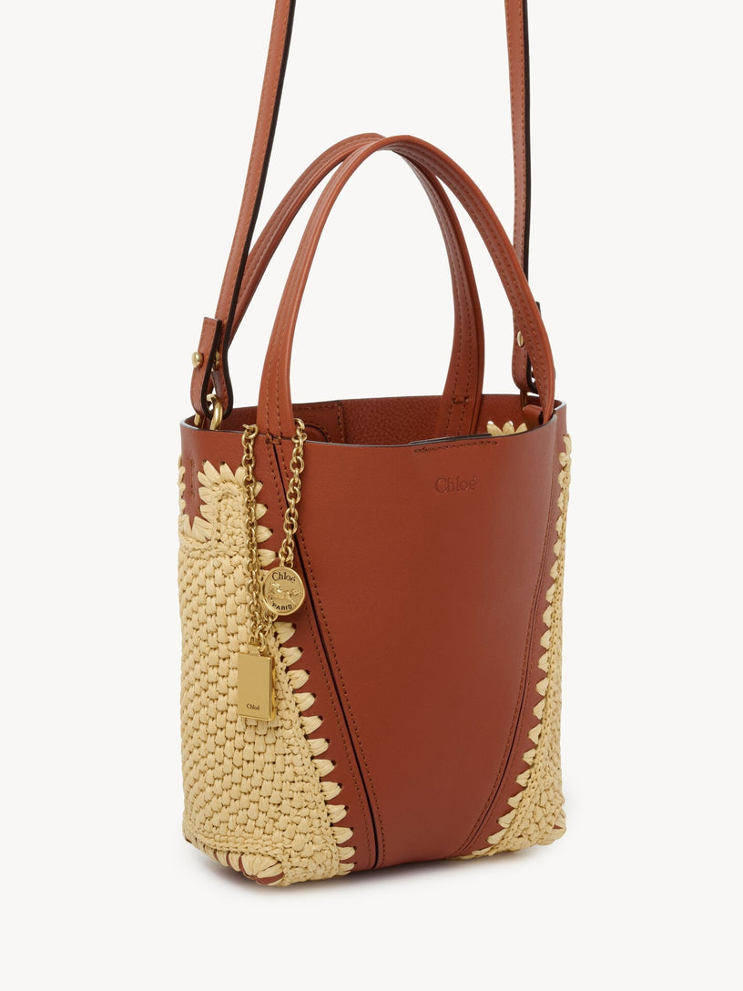 Chloé Spin small tote bag in raffia-effect fibres and leather