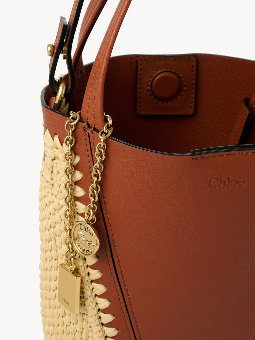 Chloé Spin small tote bag in raffia-effect fibres and leather